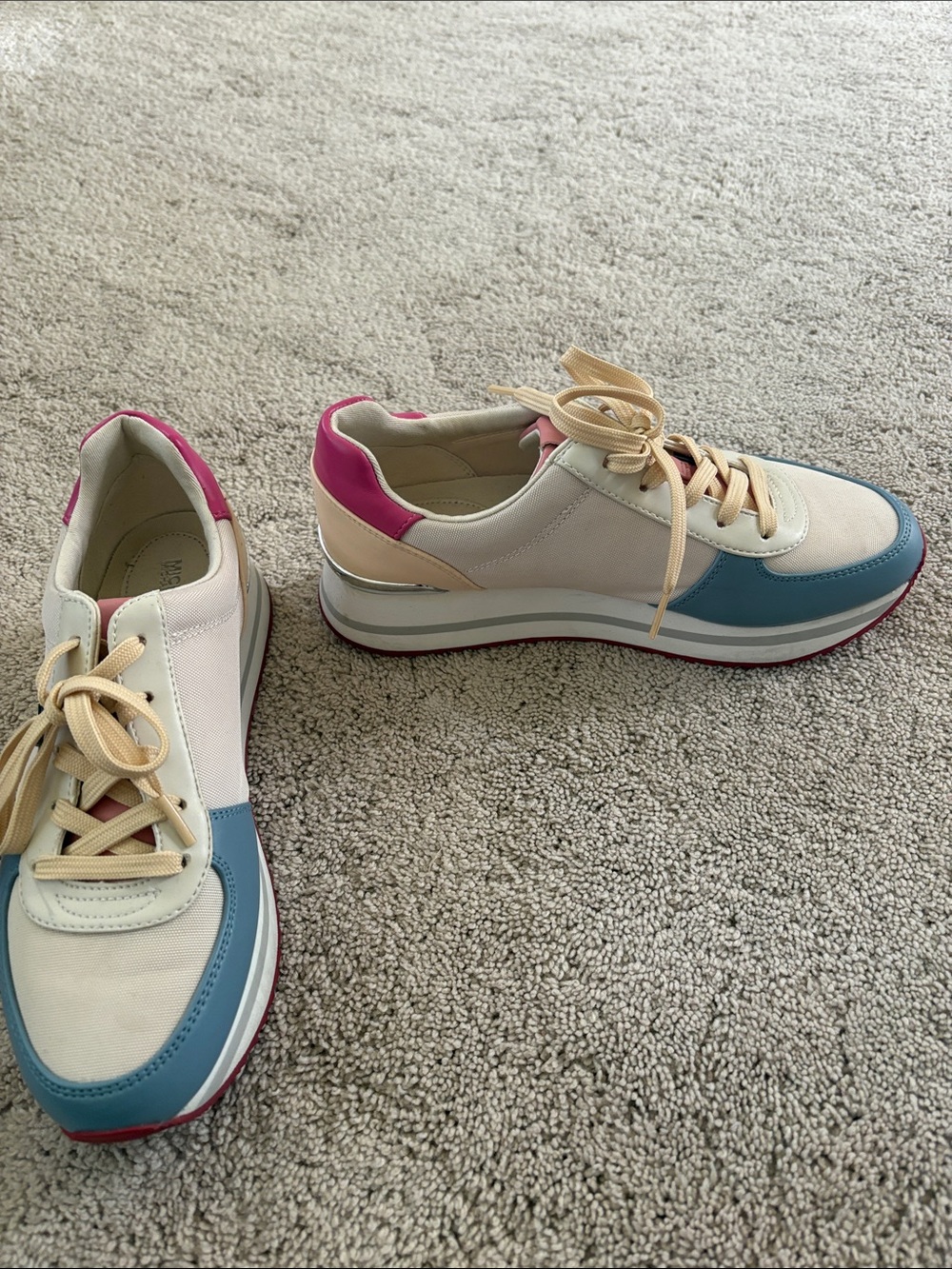 Michael Kors Cream Sneaker with Blue Toe and Pink Heel Accents - Picture 4 of 6